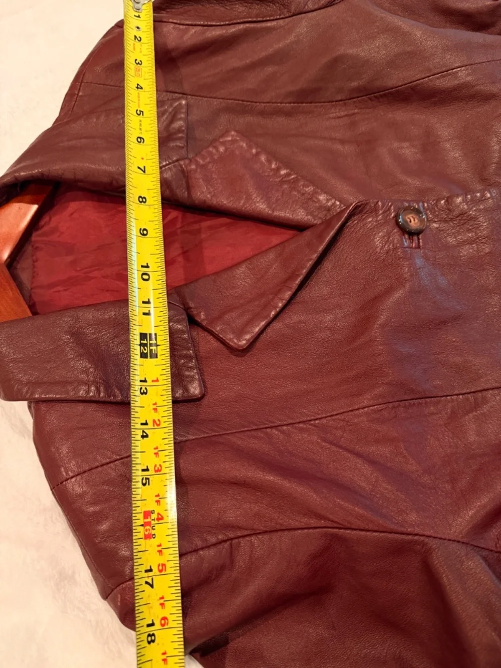 Vera Pelle Vintage Jacket Burgundy Leather Collared Buttons Pockets Lined Size L